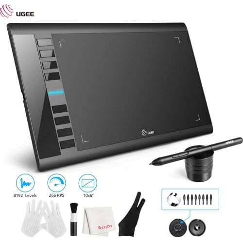 UGEE M708 V2 Digital Graphics Drawing Tablet 8192 Levels Pressure 10 x 6 Inch Battery-Free Pen Stylus 8 Hotkeys for Mac/Windows
