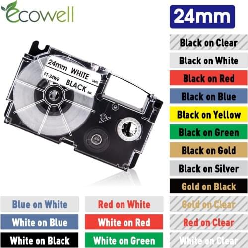 Ecowell 1Pcs 24mm XR-24WE Compatible for Casio XR-24X XR-24RD XR-24BU XR-24YW XR-24GN label tape for KL-430 KL-820 Label Maker