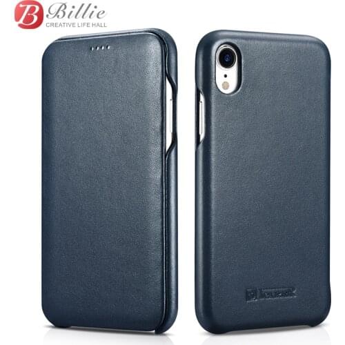 Icarer Brand for iPhone XR Case Genuine Leather Phone cases For iPhone XR cover Curved Edge Luxury Magnetic Closure Folio Cover