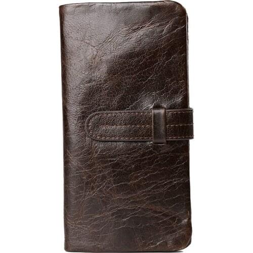 Classical Genuine Leather Men New Long Wallet Vintage Inside Zipper 2 Fold High Capacity ID Credit Card Holder Coin Pocket Purse