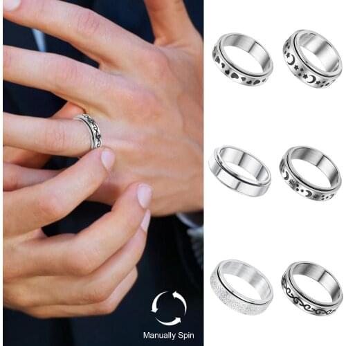 6 Pieces Rings For Women Stainless Steel Rotating Ring Stress Relief Anxiety Ring Moon Stars Ring Jewelry For Women Girl 2021