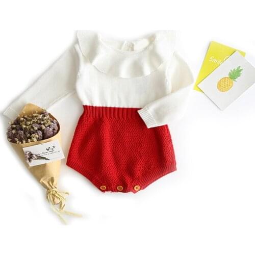 Newborn Toddler Baby Girls long sleeve Romper knited white grey patchwork Jumpsuit 0 to 24m children daily Outfit