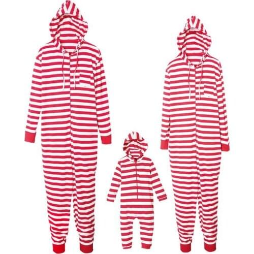 Men Women Baby Romper Jumpsuit Christmas Pajamas Family Matching Outfits Father Mother Children Sleepwear Nightwear Hooded