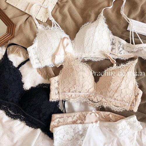 Women Lace Bra Briefs Sets Sexy Lingerie Seamless Underwear Backless Comfortable Wire Free Bralette Panties Female Intimates