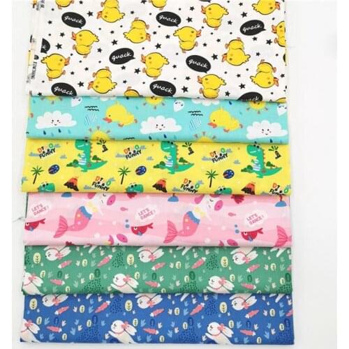 Cartoon Duck Clouds Dinosaur Merlmaid Rabbit 100% Cotton Twill Fabric For DIY Patchwork Cushion Quilt Clothes Dress Blouse Craft