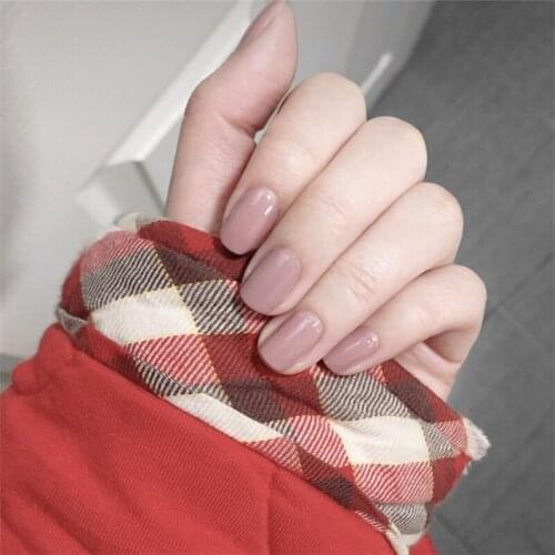 Beautiful sakura pink pure color fake nails Japanese 24pcs french false nails bride lady full nail tips short size