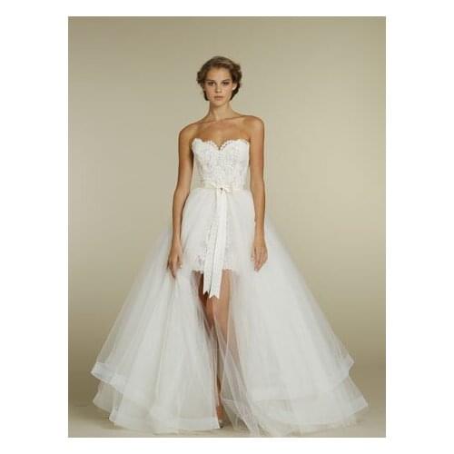 High Low Two Pieces Top Sweetheart Short Lace Wedding Detachable Gowns 2018 Tulle Short Front Long Back Mother of Bride Dresses