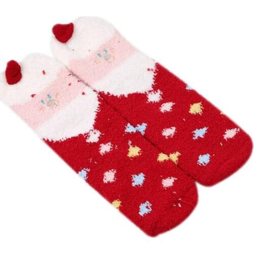 Hot Cute Animal Design Deer Christmas Socks Gift Coral Velvet Thick Warm Winter Sock For Women New Year Gift Cute Christmas Sock