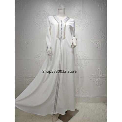 Fahion White Muslimah Two Pieces Robe Musulmane Turkish Abaya Dubai Muslim Dress Kaftan Robe Worship Service Abayas for Women