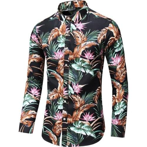 2019 Mens autumn Hipster Streetwear flower printed Casual shirt male Slim Fit Long Sleeve Shirts Camisa Masculina 6XL 7XL