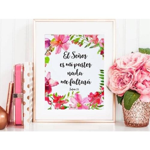 Spanish Bible Verse Quotes Wall Art Canvas Painting Flowers Prints Nursery Wall Decor Scripture Poster Decoration