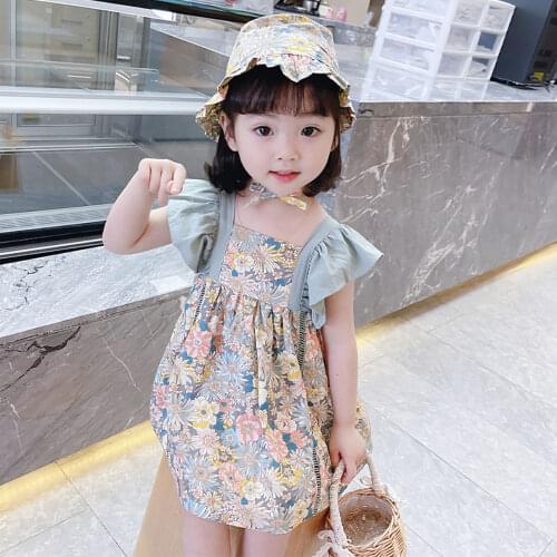 2021 New Summer Cute Baby Girls Floral Dress Korean Stylish Short Fly Sleeve Backless Kids Princess Dresses Childen Clothes