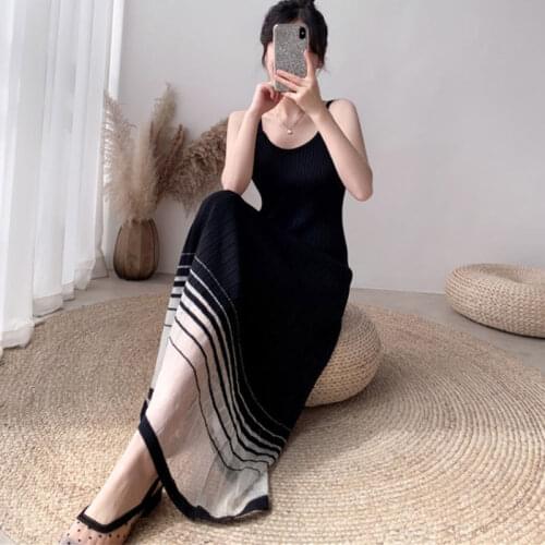 2020 New Summer Women Solid Office Lady Mesh Dress Female Sleeveless Inner Camisole Bottom Dress Midi Dresses Vestidos H08