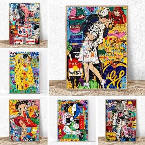 Couple Kissing Street Graffiti Art Canvas Painting Graffiti Posters and Prints Wall Art Picture for Living Room Home Decoration