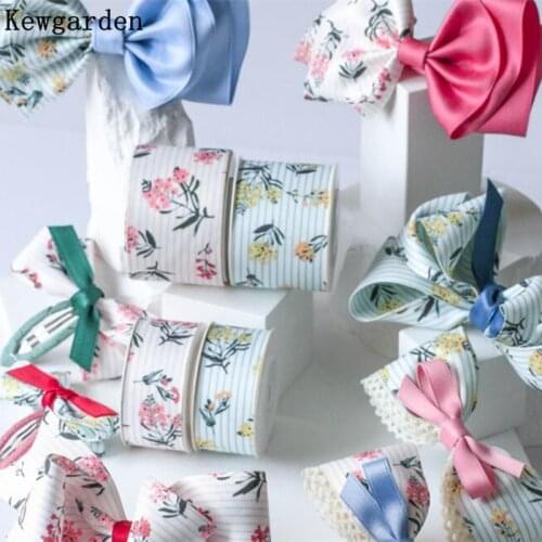 Kewgarden 1" 1.5" 25mm 38mm Stripe Floral Ribbon Handmade Tape Crafts Sewing DIY Hair Bow tie Accessories Gift Packing 10 Yards