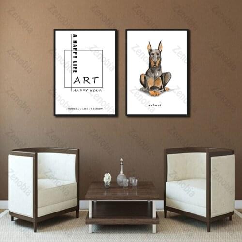 Pet Dog Squatting Doberman and Black Words Poster for Canvas Paintings for Home Decoration Hd Printing Use In Living Room