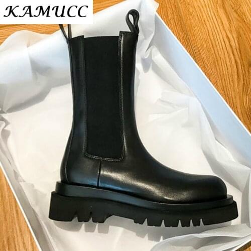 2020 Luxury Chelsea Boots Women Platform Ladies Boots Chunky Winter Shoes Short Boots Thick Heel Brand Designer Pu Leather