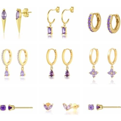 CANNER 925 Sterling Silver Earrings For Women Purple Crystal Earrings Dangle Piercing Pendientes Mom Gift 2021 Trend Unusual