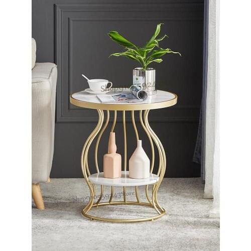 Nordic Wrought Iron Marble Side Table Sofa Side Cabinet Small Coffee Table Corner Table Bedroom Bedside Small Round Table Simple