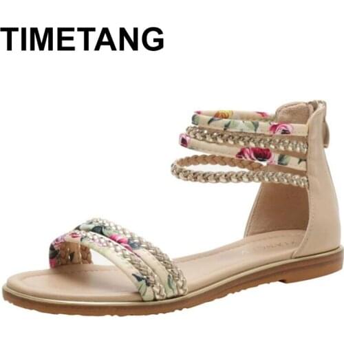 TIMETANGBrand Designer Womens Sandals High Quality Gladiator Flat Shoes Ladies Elegant Casual Summer Beach Outside Footwear for