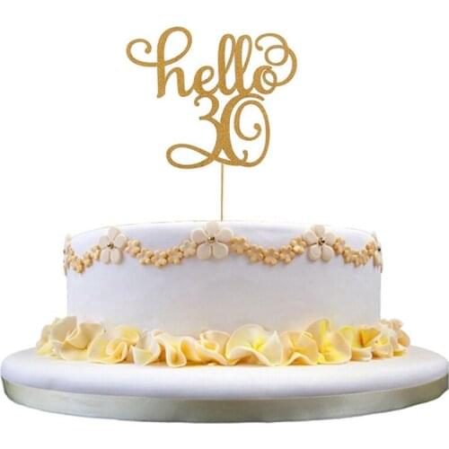 New Gold Glitter Hello 30/21/40/50/60 Cake Topper Birthday Topper Wedding Dessert Table Decor Party Cake Decoration Supplies