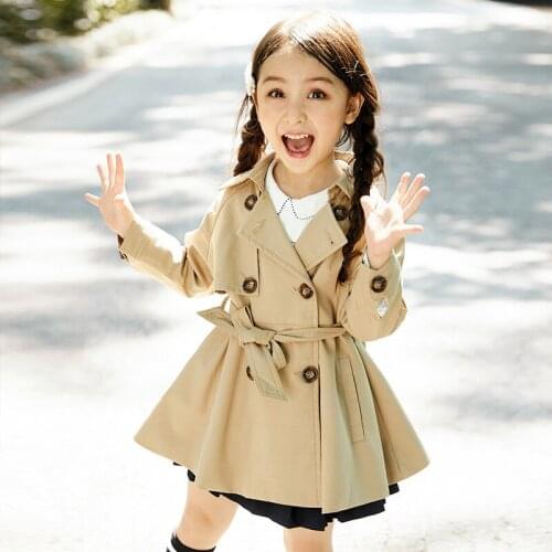 Design Girl Trench Coats Outwear 2021 Autumn New Princess Children Coats Mid Long Trench Double Breasted