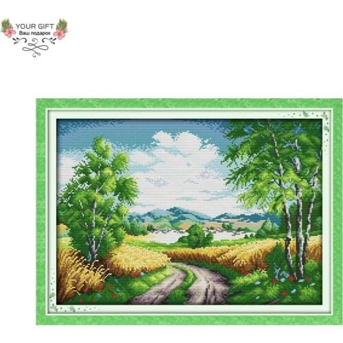 Your Gift F186 14CT 11CT Counted and Stamped Home Decoration Country Road Needlework Needlepoint Embroidery Cross Stitch kits