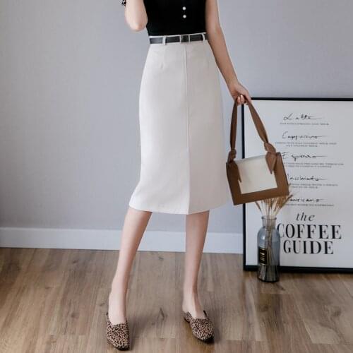 Women Casual Summer Skirt Solid Elastic High Waist Elegant Office Lady Midi Skirts