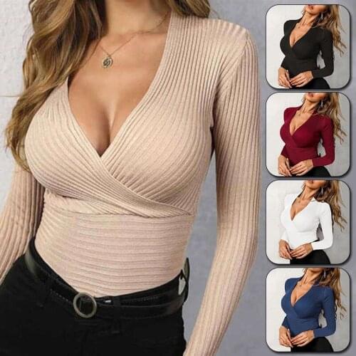 Spring Autumn Sweater Women Deep V Neck Bottoming Shirt Korean Elasticity Knitting Tops Casual Pullover Fashion Ladies 2021 New