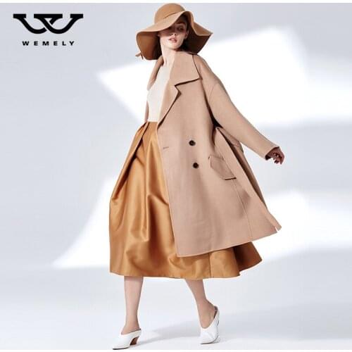 Double sided cashmere coat womens autumn and winter 2019 large size coat slim fit medium long wool coat woolen coat