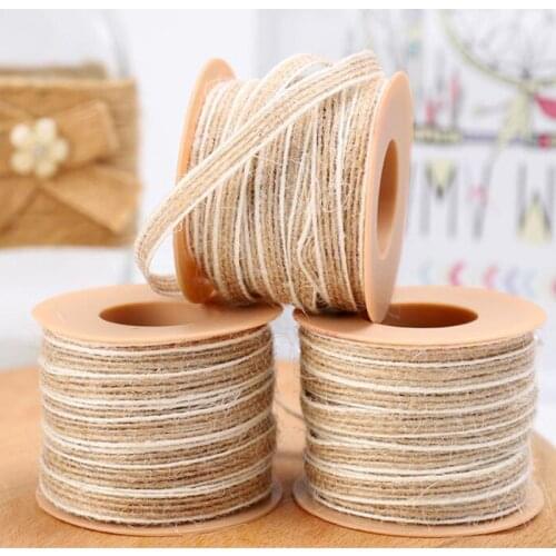 10M/Roll Natural Jute Burlap Hessian Ribbon With Lace Rustic Wedding Party Decoration Christmas DIY Craft Gift Packing Webbing