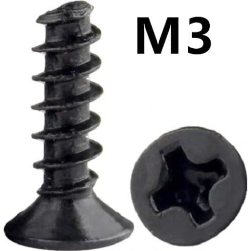 1000PCS M3x4/5/6/8/10/12/16mm KB Black 304 Stainless steel cross countersunk head flat tail self-tapping screw