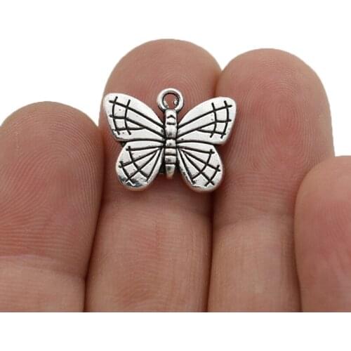 20pcs Antique Silver Plated Butterfly Charm Pendants for Jewelry Making Bracelet DIY Accessories 14x18mm