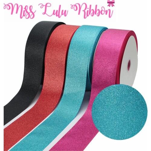 3"75mm Solid Full Glitter Grosgrain Ribbon Red Black Lt.Blue DIY Christmas&Party Home Decor Webbing Hair Bowknots 50yards/roll