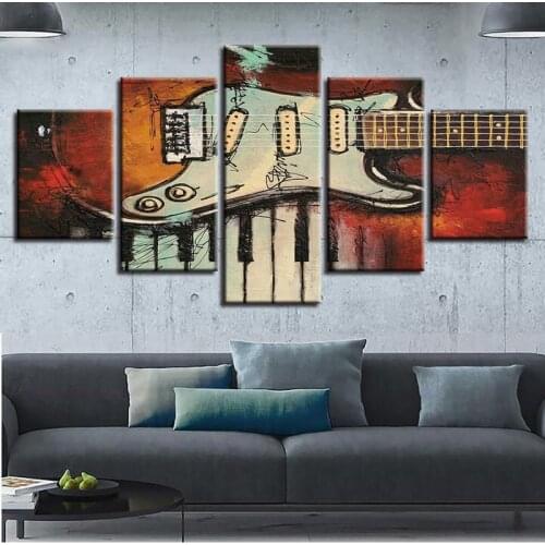 5 Pieces Guitar Musical Instruments Hd Printed Modern Canvas Wall Art Painting Modular Pictures Living Room Home Decoration