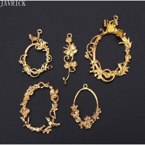 5Pcs Retro Flower Vine Photo Blank Frame Pendants Bezel Setting UV Resin Jewelry
