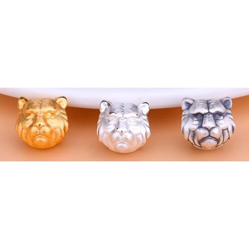 999 Silver 3D hard silver Tiger Chinese Zodiac beads, Tiger head turn beads, handmade diy rope jewelry