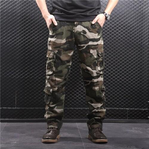 Mens Camouflage Baggy Cargo PantsFull Length Casual Long Trousers Loose Straight Pant Male Army Military Tactical Plus Size