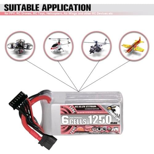 CDOOAR 1250mAh 130C 22.2V 6S Lipo Battery With XT60 Plug For BateFPV95X Racing FPV Drone Rc Quadcopter Helicopters Parts