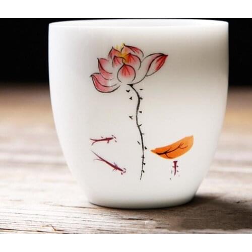 Hand Painted Pu'er Tea Cup Jingdezhen Thin Drawing Flower Teacup Chinese Handmade Small Kung Fu