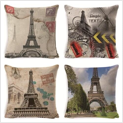 Flowers Butterfly France Tower Sofa Pillow Case Paris Crown Vintage Floral Pattern Decorative Letters Decorative Cushion Cover