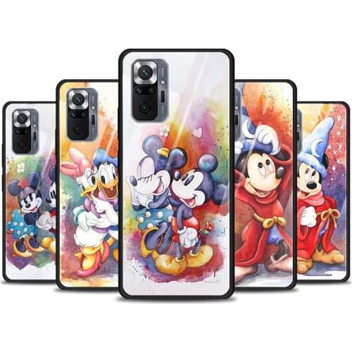 Colorful Disney Mickey for Xiaomi Redmi Note 10 Pro Max 10S 9T 9S 9 8T 8 7 Pro 5G Luxury Tempered Glass Phone Case Cover