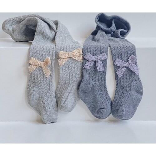 Children Bowknot Tights Cotton Baby Girls Pantyhose Kids Infant Knitted Collant Tights Stockings For Baby Girls