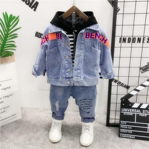 2-7Y Kids Tracksuit 2021 New Baby Boy Clothes Set Spring Autumn Children Clothes Boys Casual Denim Coat + Hoodie + Jeans Suit