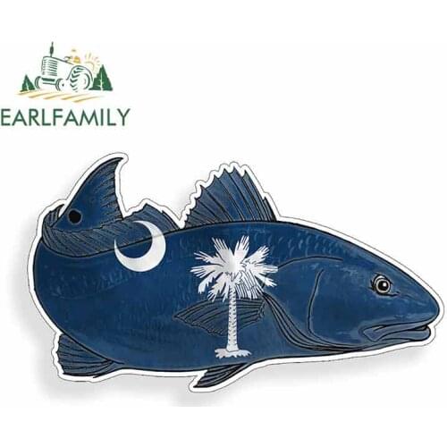 EARLFAMILY 13cm x 13cm for South Carolina Flag Red Fish Cartoon Oem Car Stickers Vinyl JDM Waterproof Anime RV VAN Fine Decal