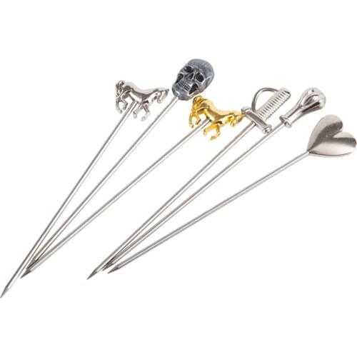 Drink Fencers 6pcs Stainless Steel Decorative Cocktail Wine Stick Wine Needle Bar KTV Fruit Stick