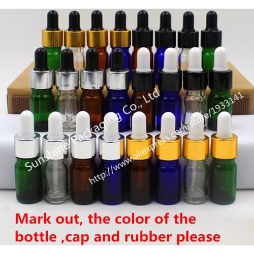 Hot sale 500pcs 5ml Blue,Amber,Green,Clear Glass Essential Oil Bottle With Dropper, 5ml Glass Dropper Container