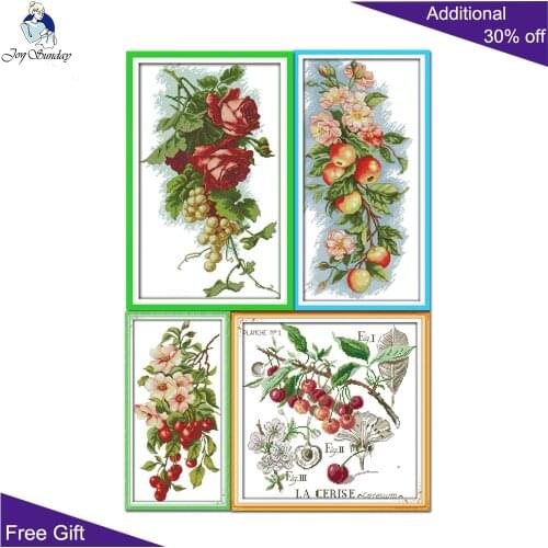 Joy Sunday Fruits And Flowers Home Decor J231(1) J232(2) J233 J241 Cherry Grapes and Roses Flowers and Apples Cross Stitch Kits