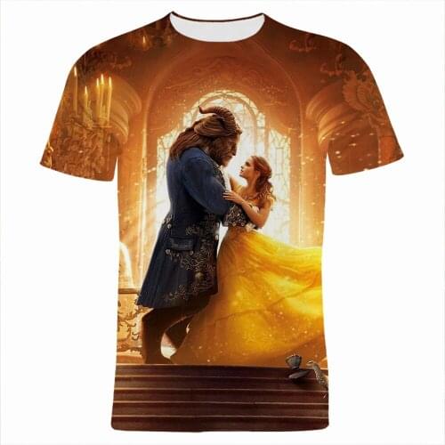 Beauty And The Beast Oversize T-shirts For Male Disney Movie 3D Print Children T Shirt Summer Casual Men Women Clothing