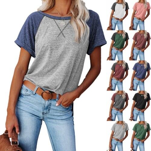 T Shirt Women Summer Clothes 2021 Europe Frock Color Matching Loose Leisure T-shirt With Short Sleeves Tshirt CHF7107